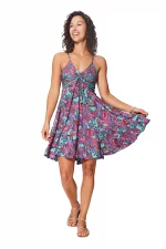 Robe courte d'été à bretelles Turquoise et fuchsia - RLIP0278B
