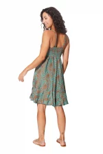 Robe courte d'été à bretelles Turquoise et orange - RLIP0278A – Image 2