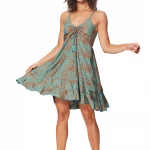 Robe courte d'été à bretelles Turquoise et orange - RLIP0278A