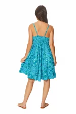 Robe courte d'été à bretelles Bleue à motifs végétaux - RLIP0278D – Image 2