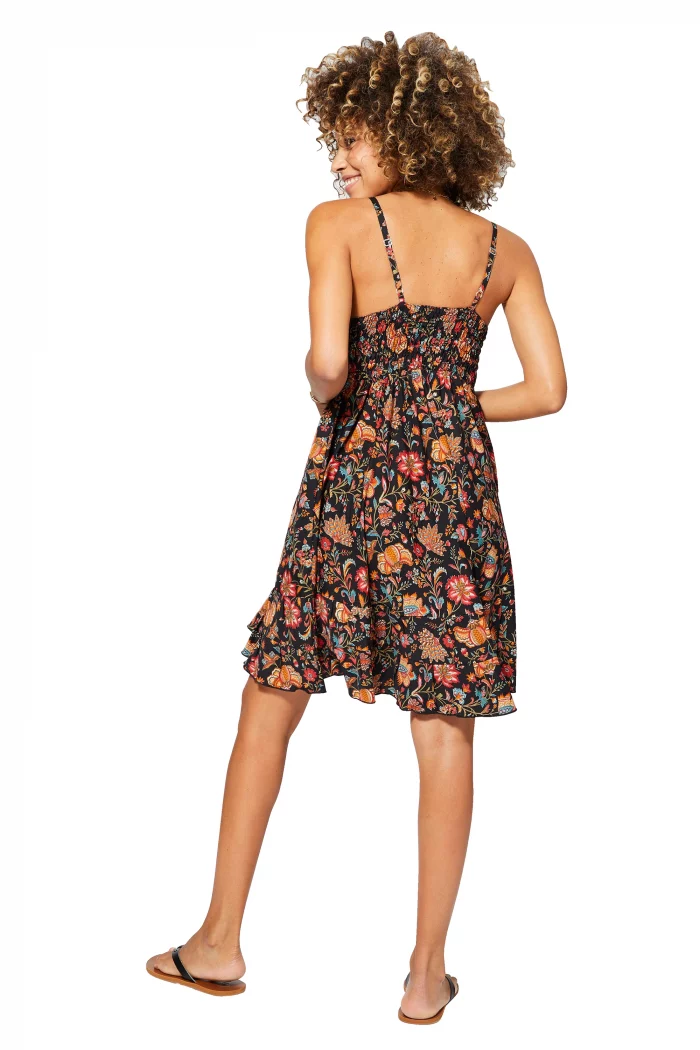 Robe courte d'été à bretelles Noire à fleurs colorées - RLIP0278E – Image 2