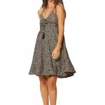 Robe courte d'été à bretelles Noire à fleurs crème - RLIP0278F