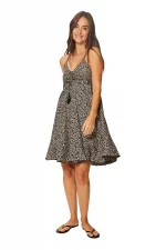 Robe courte d'été à bretelles Noire à fleurs crème - RLIP0278F