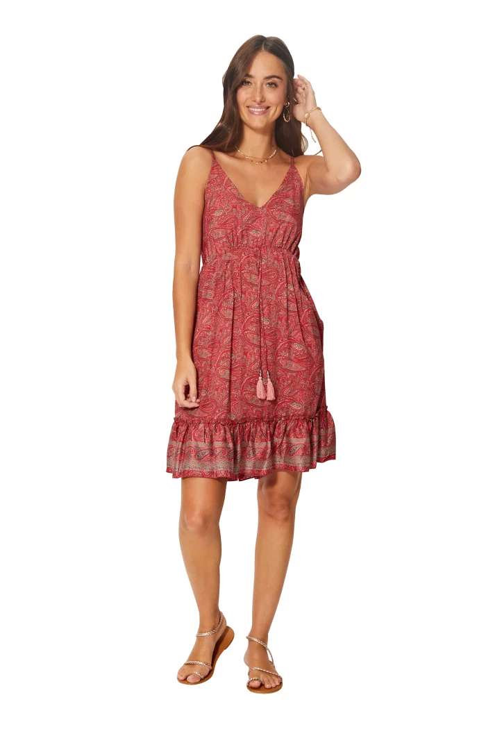 Robe courte évasée Rouge bohème - RLIP0276B – Image 1