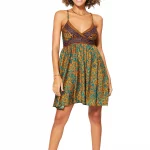 Petite Robe d'été à bretelles Turquoise et jaune - RLIP0279C