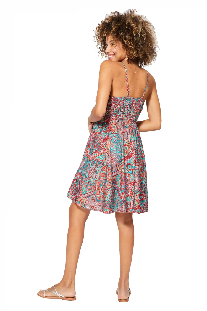 Petite Robe d'été à bretelles Turquoise et rouge - RLIP0280C – Image 2