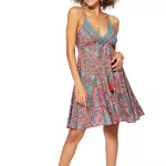 Petite Robe d'été à bretelles Turquoise et rouge - RLIP0280C