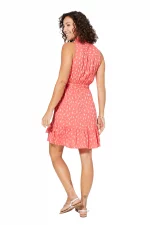 Robe col mao sans manches Corail à fleurs blanches - RLIPV0013A – Image 2