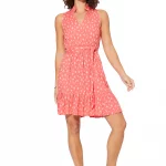 Robe col mao sans manches Corail à fleurs blanches - RLIPV0013A