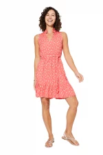 Robe col mao sans manches Corail à fleurs blanches - RLIPV0013A