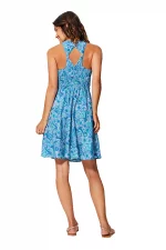 Robe courte Bleue à motifs bohèmes à dos nageur - RLIP0282A – Image 2