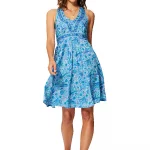 Robe courte Bleue à motifs bohèmes à dos nageur - RLIP0282A