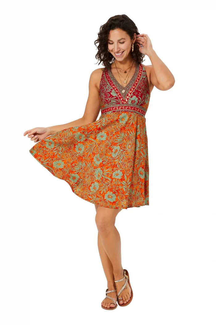 Robe bohème orange et rouge à dos nageur - RLIP2003C – Image 1