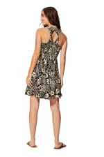 Robe bohème noire et crème à dos nageur - RLIP2003G – Image 2