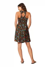 Robe courte Noire à fleurs colorées et dos nageur - RLIP0282F – Image 2