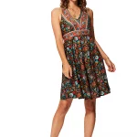 Robe courte Noire à fleurs colorées et dos nageur - RLIP0282F