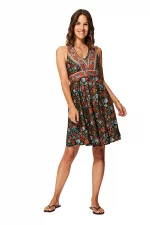 Robe courte Noire à fleurs colorées et dos nageur - RLIP0282F