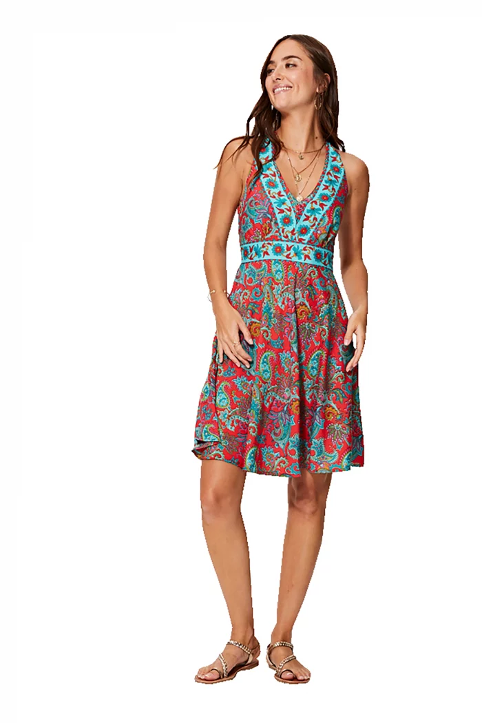 Robe courte Rouge et turquoise à dos nageur - RLIP0282C – Image 1