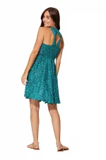 Robe courte Turquoise à fleurs et dos nageur - RLIP0282E – Image 2
