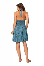 Robe courte dos nu Turquoise à fleurs - RLIP0270B – Image 2
