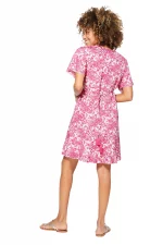 Robe bohème courte blanche et rose à manches courtes - RLIP0297B – Image 2