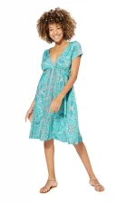 Robe courte turquoise à motifs bohèmes - RLIP3047B