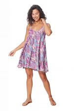 Robe courte d'été ample fuchsia à motifs - RLIP3030A