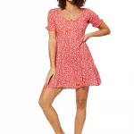 Petite Robe bohème Rouge à fleurs blanches - RLIPV0015A