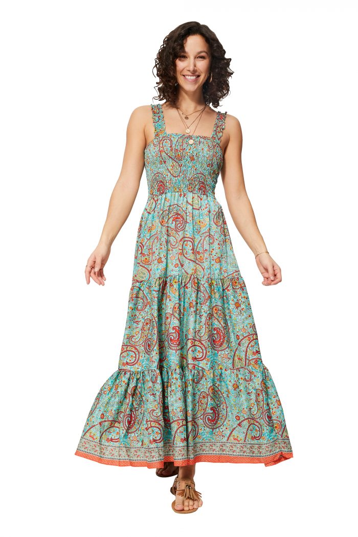 Longue Robe à bretelles larges Turquoise - MAXIPA3066A – Image 1