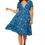 Robe Bohème courte Bleue évasée - RLIP3047A