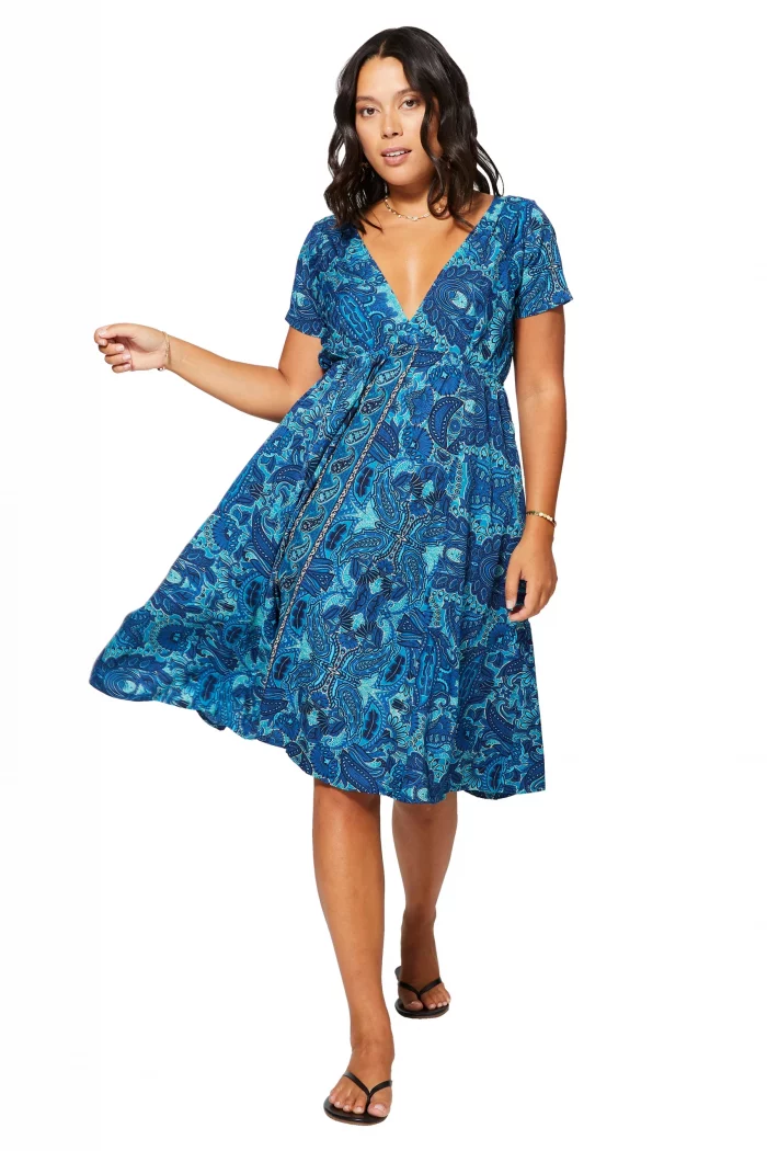 Robe Bohème courte Bleue évasée - RLIP3047A – Image 1