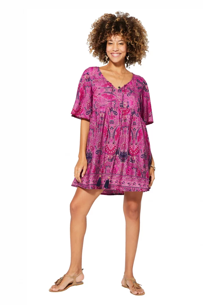 Petite Robe courte estivale bohème rose - RLIP3044A – Image 1
