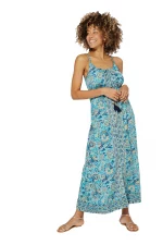 Robe longue ajustée Bleue à motifs bohèmes - MAXIPA3060A