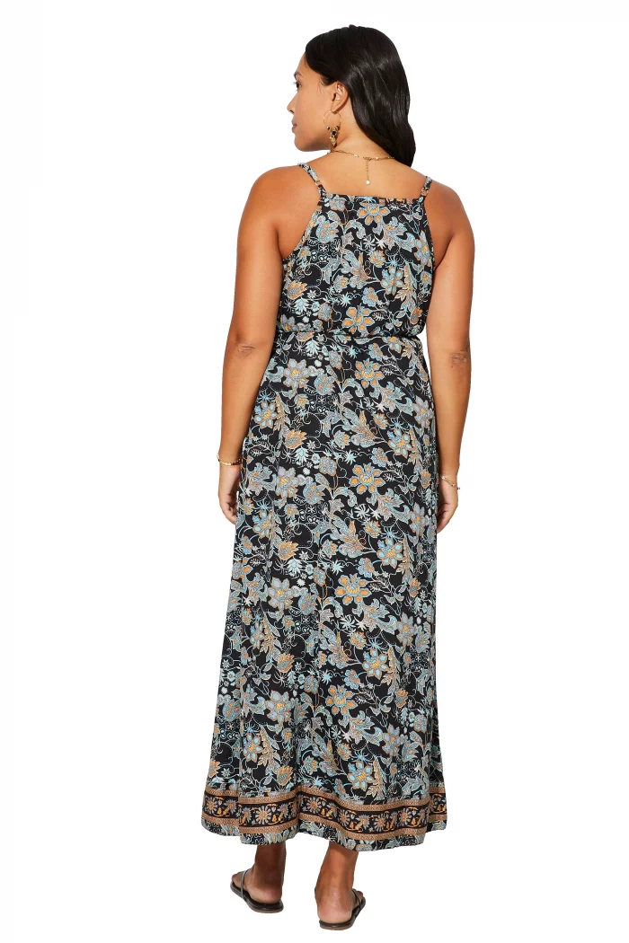 Robe longue ajustée Noire à fleurs colorées - MAXIPA3060B – Image 2