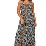 Robe longue ajustée Noire à fleurs colorées - MAXIPA3060B