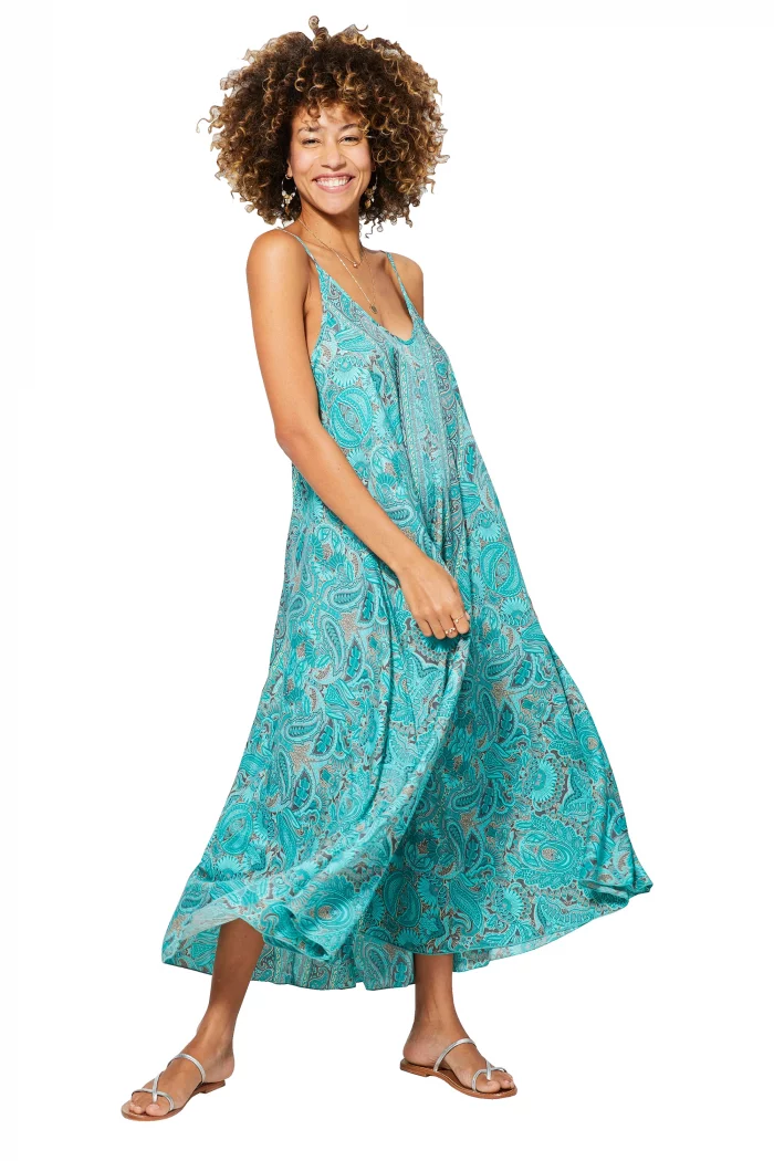 Robe longue ample Bleue à motifs - MAXIPA3059B – Image 1