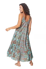 Robe longue ample Bleue à motifs colorés - MAXIPA3059A – Image 2