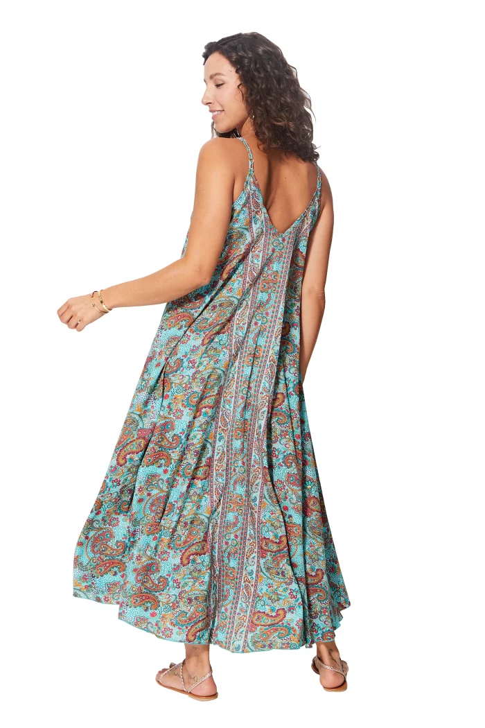 Robe longue ample Bleue à motifs colorés - MAXIPA3059A – Image 2