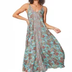 Robe longue ample Bleue à motifs colorés - MAXIPA3059A