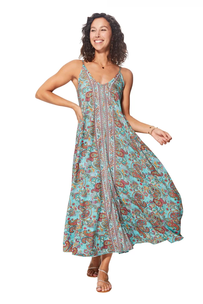 Robe longue ample Bleue à motifs colorés - MAXIPA3059A – Image 1