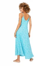 Robe longue ample Bleue à fleurs blanches - MAXIPAV0010B – Image 2