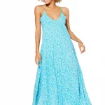 Robe longue ample Bleue à fleurs blanches - MAXIPAV0010B