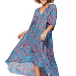 Longue Robe ample Bleue et rouge - MAXIPA3082B