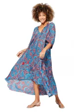 Longue Robe ample Bleue et rouge - MAXIPA3082B