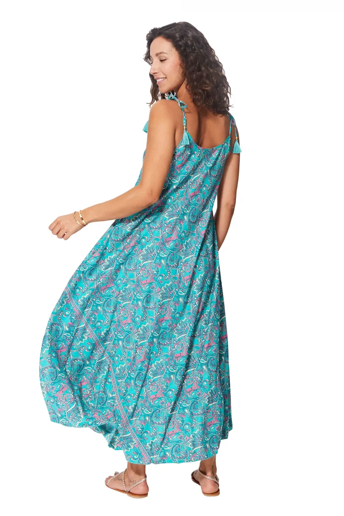 Robe ample à bretelles à nouer Bleue et rose - MAXIPA3058C – Image 2