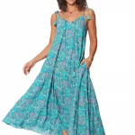 Robe ample à bretelles à nouer Bleue et rose - MAXIPA3058C