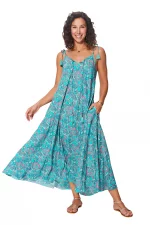 Robe ample à bretelles à nouer Bleue et rose - MAXIPA3058C