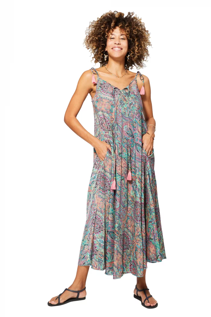 Robe ample à bretelles à nouer Colorée - MAXIPA3058B – Image 1