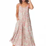 Robe ample à bretelles à nouer Crème et rose - MAXIPA3058A