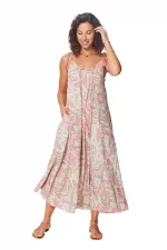 Robe ample à bretelles à nouer Crème et rose - MAXIPA3058A